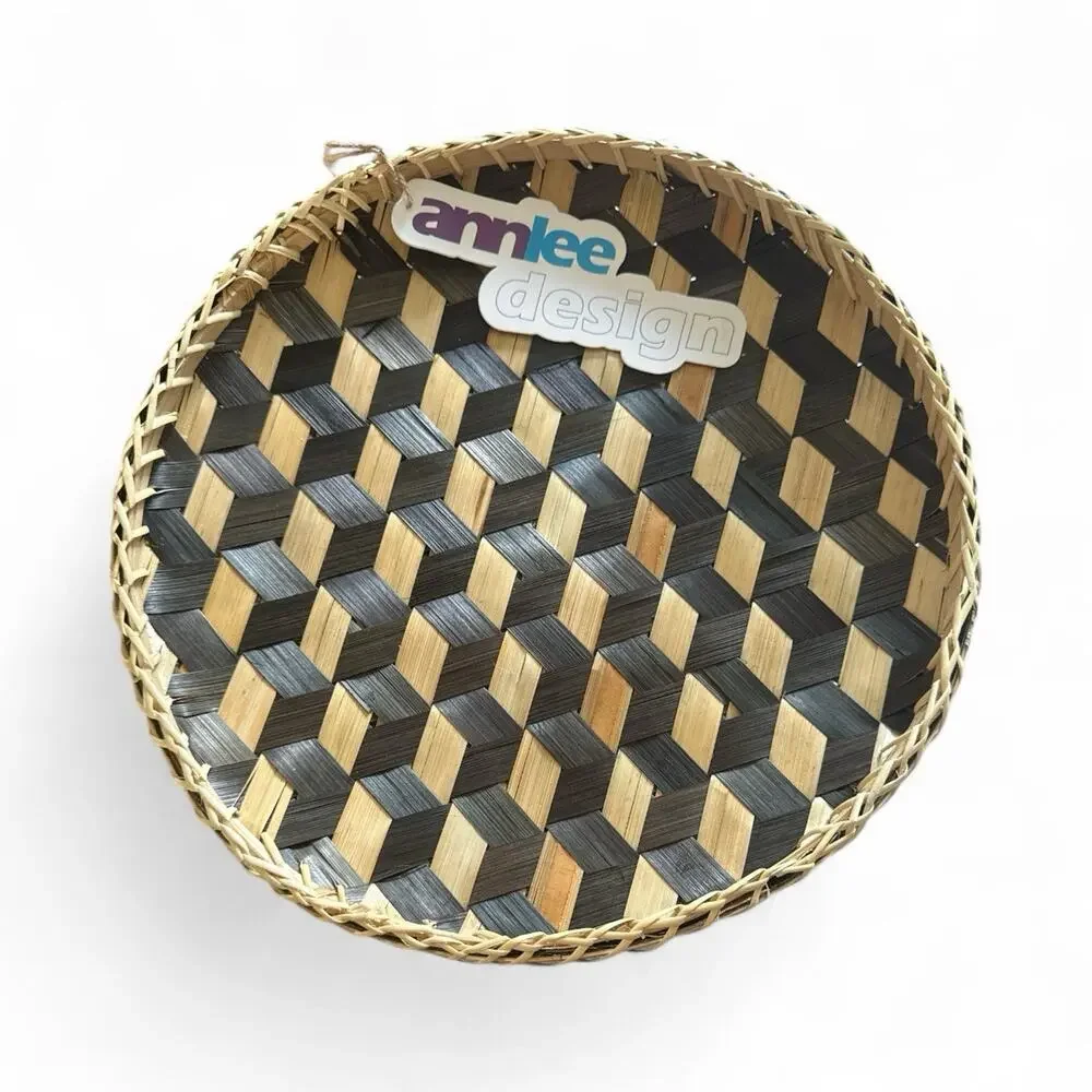Ann Lee Design Round Serving Tray Black Square Weave 14